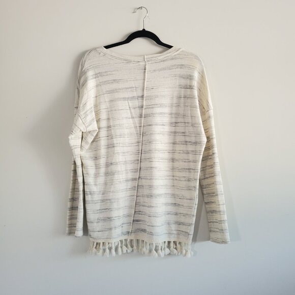 Altar'd State Striped T-shirt Large Cream Tasseled Boho Chic Casual - Picture 7 of 9
